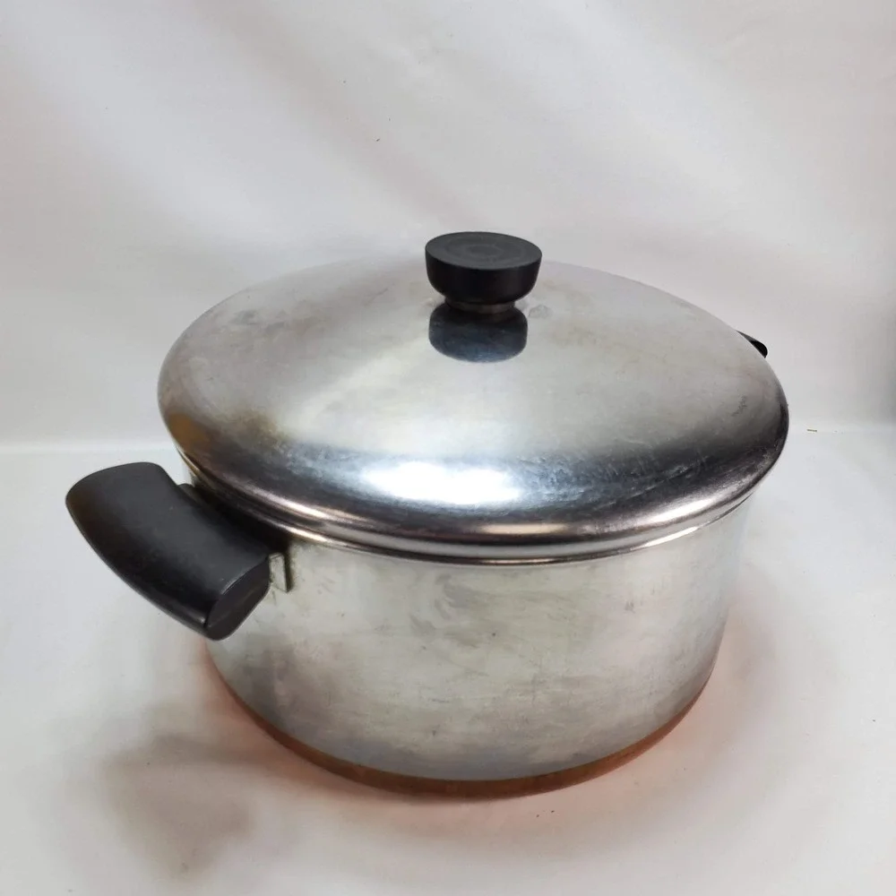 Vintage Revere Ware 1801 Copper Bottom Stainless 4 1/2 Quart Stock Pot Clad Lid‎